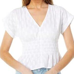 Madewell:  V-Neck Smocked Waist Pull-over Top, Size L, White